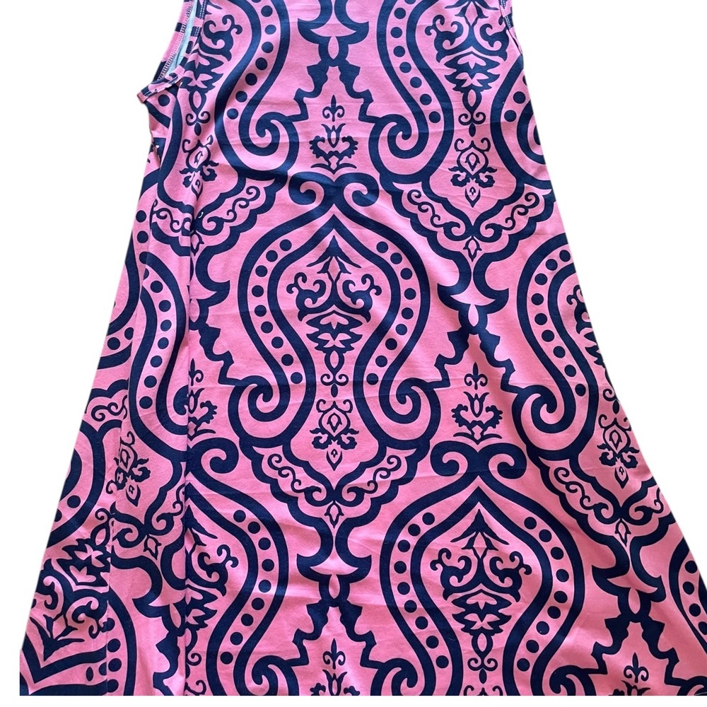 Women's Sleeveless Swing Shirt Dress Pink Navy Blue Damask Casual Sundress XL‎ - Picture 4 of 9